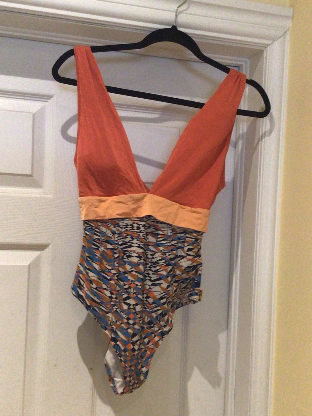 Classy Shan Orange & Peach One-Piece Swimsuit with Geometric Print